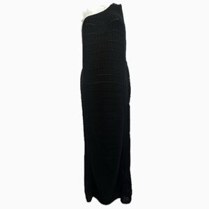 Black One Shoulder Sleeveless Crochet Knit Dress